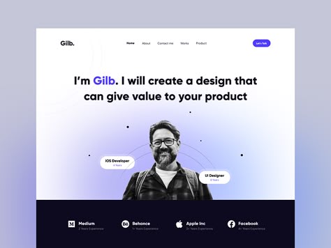 Gilb - Personal Website Portfolio by Wildan 👋 for 10am Studio on Dribbble Profile Web Design, Designer Portfolio Website, Website Design Minimalist, Portfolio Layout Template, Personal Website Design, Personal Website Portfolio, Web Design Inspiration Portfolio, Ux Design Portfolio, Ux Portfolio