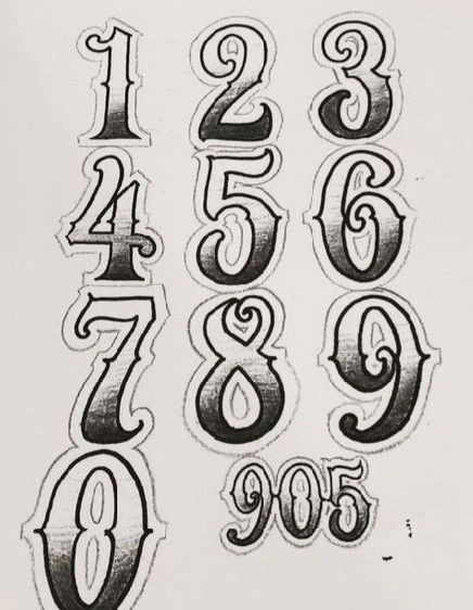 Money Font Numbers, 1 Tattoo Number Design, American Traditional Numbers, Old School Numbers Tattoo, Traditional Number Tattoo, Traditional Numbers Tattoo, Tattoo Numbers Fonts, Chicano Number Fonts, Tattoo Number Fonts Style