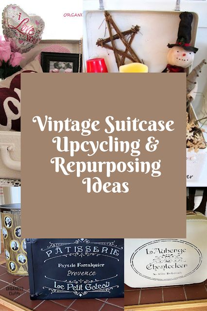 Vintage Suitcase Upcycling & Repurposing Ideas Decorating With Suitcases Display Vintage Luggage, Suitcase Decorating Ideas, Upcycle Vintage Suitcase, Ideas For Old Suitcases, Old Suitcase Decor Ideas, Vintage Train Case Repurposed, Train Cases Repurposed, Briefcase Upcycle, Vintage Suitcases Decor