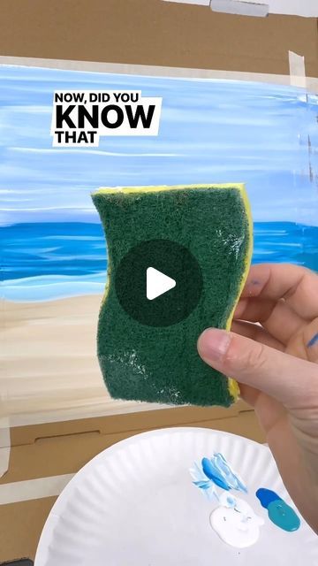 Emily Seilhamer on Instagram: "Tip: Use a sponge to paint waves!🎨 #easypainting #tipsandtricks #paintingtips #lifehacking" How To Paint A Starfish, Beach Waves Painting Tutorial, How To Paint An Ocean Scene, Sun Paintings On Canvas, Seascape Paintings Acrylic Beach Scenes, How To Make Waves Painting, How To Paint Waves Easy, Easy Seascape Painting, 3d Beach Painting