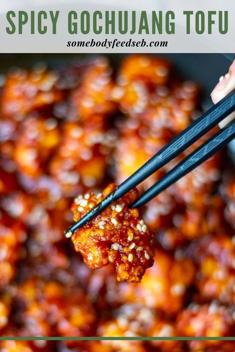 Crispy Gochujang Tofu, Spicy Crispy Tofu Recipes, Korean Tofu Tacos, Tofu Recipes Spicy, Spicy Korean Tofu, Tofu Recipes Gochujang, Gochujang Vegan Recipes, Korean Fried Tofu Recipes, Crispy Korean Tofu