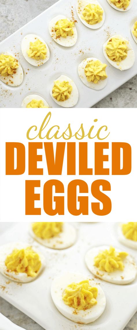 These Classic Deviled Eggs are sure to be a crowd-pleaser whenever you serve them!   Make the most basic of recipes or add in your favorite ingredients for what your family loves! #deviledeggs #sidedish Deviled Eggs No Relish, Easter Casserole, Basic Deviled Eggs Recipe, Classic Deviled Eggs Recipe, Deviled Eggs With Relish, Healthy Easy Recipe, Classic Deviled Eggs, Best Egg Recipes, Devilled Eggs Recipe Best