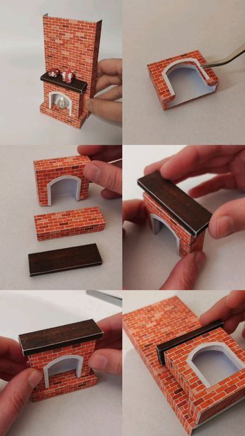 Video instruction on how to craft a miniature fireplace made with paper, using a printable PDF template. Paper Doll House Furniture Printable, Dollhouse Paper Printables, How To Make Tiny Furniture, Mini Fireplace Diy, Diy Miniature Fireplace, Doll Furniture Patterns 1:12, Miniature Furniture Templates Free Printable, Making Miniature Furniture, Christmas Doll House Diy