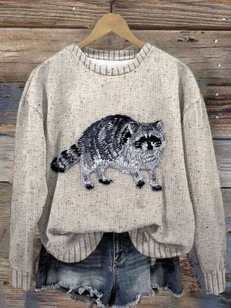 Embroidery Wool Sweater, Embroidered Sweaters For Women, Cute Sweaters For Women, Women Fashion Styles Types, Raccoon Sweater, Cute Womens Clothes, White Elephant Gift Ideas, Elephant Gift Ideas, Best White Elephant Gifts