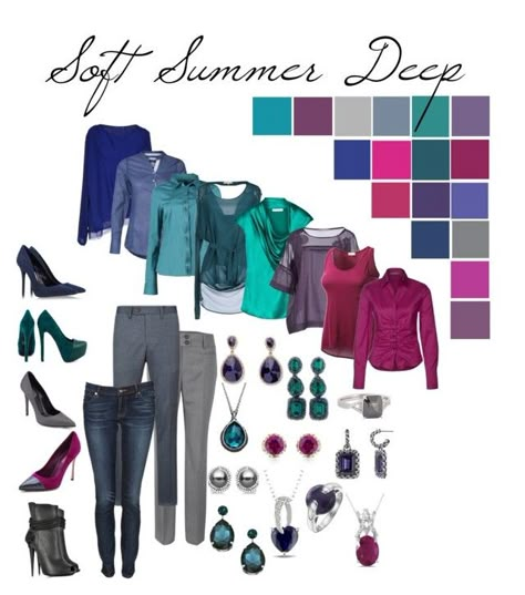 "soft summer deep" by rikadsign ❤ liked on Polyvore featuring mode, Elie Tahari, Emily van den Bergh, Mexx Metropolitan, Gold Hawk, Oscar de la Renta, Fendi, Stefanel, Acne Studios et Luichiny Soft Summer Deep, Soft Summer Fashion, Color Analysis Summer, Cool Summer Palette, Summer Color Palettes, Soft Summer Palette, Soft Summer Color Palette, Soft Summer Colors, Dark Summer