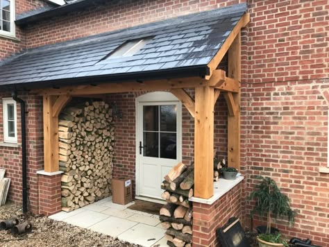 Oak Porches / Oak Framed Porches/Solid Wood Canopy Porch | Hortus Ligneous Oak Porches, Porch Oak, Canopy Porch, Porch Extension, Timber Frame Porch, Front Door Canopy, Cottage Front Doors, Porch Canopy, Wood Canopy