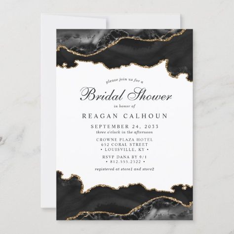 Black And Gold Marble Agate Modern Bridal Shower Invitation Resin Wallpaper, 2023 Save The Date, Modern Bridal Shower Invitations, Prom 23, Bridal Shower Invitations Printable, Suits Groom, Agate Wedding, Ring Ceremony, Black And Gold Marble