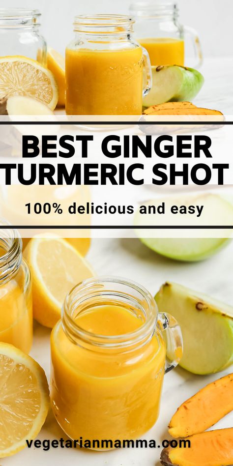 This Ginger Turmeric Shot is so good for you, as well as being a tasty spicy hit of flavor. Use your blender to easily whip up this delicious shot. #gingerturmericshot #ginger #turmeric #healthydrink Ginger Turmeric Shot Recipe, Health Shots, Ginger Shot Recipe, Turmeric Drink, Ginger Shots, Turmeric Shots, Juice Cleanse Recipes, Turmeric Recipes, Ginger Shot