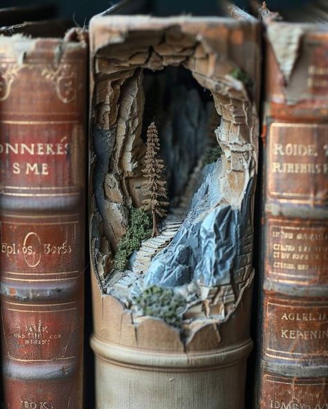 Book Diorama Ideas, Rainbow Bookshelf, Halloween Shadow Box, Book Art Sculptures, Creative Book Covers, Bookshelf Art, Bookcase Decor, Upcycle Books, Altered Book Art