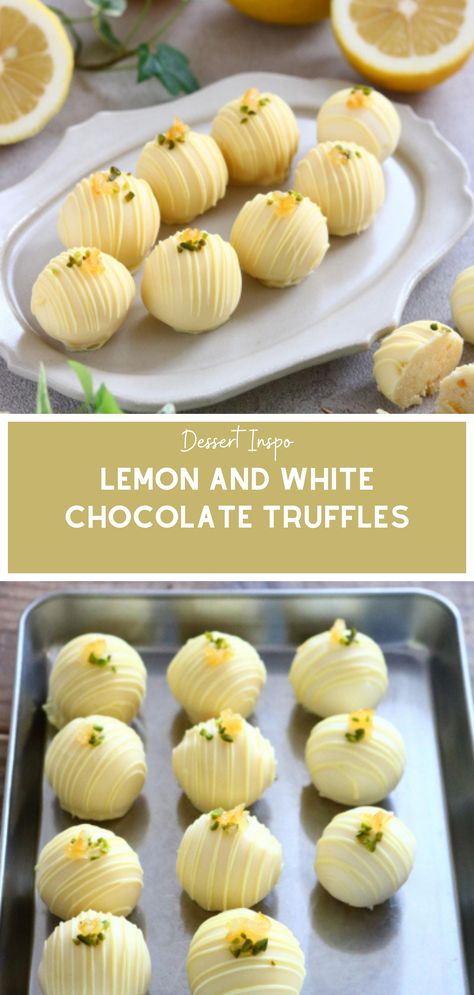 White Chocolate Limoncello Truffles, Lemon Truffles With White Chocolate, Lemon Blueberry Truffles, Lemon Chocolate Truffles, Chocolate Ball Dessert, Lemon Blueberry Truffle, Lemon Cake Truffles, Cinnamon Roll Truffles, Lemon Truffles Easy