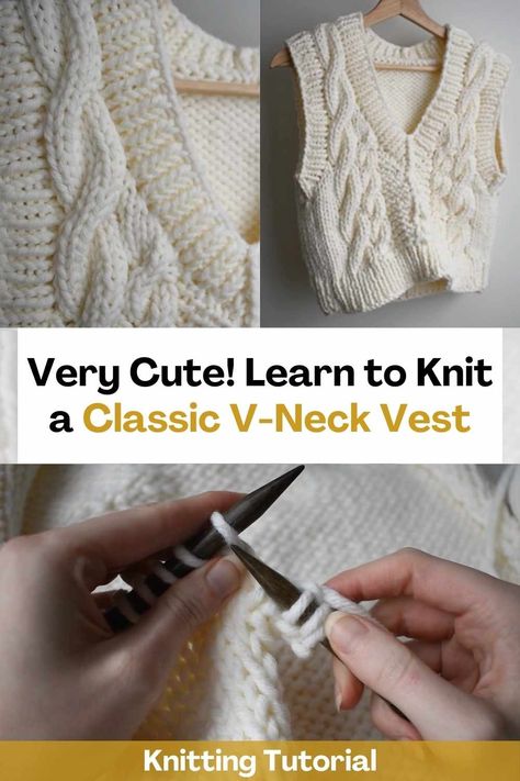 By watching this video tutorial you will learn how to knit a classic v-neck vest. The classic v-neck vest is knitted in one piece from back to front with a deep v-neck and a comfortable fit. Both the neckline and the sleeves are knitted round with circular needles. The creator of this video will guide you step by step to make it much easier for you to knit this beautiful vest. The simple shape of the vest is great for knitting alone or with a patchwork design! We are sure that it will be... Knit Vest V Neck, Knit Vest Tutorial, How To Knit A V Neckline, Knit V Neck Vest Pattern Free, V Neck Vest Crochet Pattern, V Neck Knitting Pattern Free, V Neck Vest Knitting Pattern, Colorwork Sweaters, Free Beginner Knitting Patterns