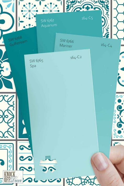 Sw Turquoise Paint Colors, Aqua Wall Color, Turquoise Paint Colors Sherwin Williams, Aqua Pallete Color, Ocean Blue Wall Paint, Ocean Colors Bedroom, Cyan Paint Color, Best Aqua Paint Color, Sherwin Williams Spa Paint Color