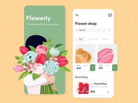 Flowerly - Mobile app concept by Kris Beliaieva Flower Shop App, Shop App Design, Icon Clock, Floral Website, Portfolio Website Inspiration, Flower App, App Concept, Mobile App Design Inspiration, Apps Design