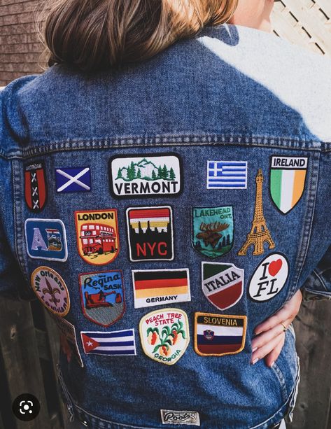 Patches On Jean Jacket, Patch Jacket Ideas, Jean Jacket With Patches, Denim Jacket Diy, Jean Jacket Diy, Patches Ideas, Jean Jacket Patches, Jacket Diy, Jacket With Patches