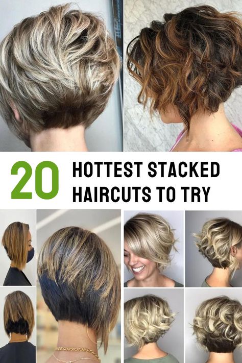 Womens Stacked Hairstyles, Stacked Haircuts Short, Wavy Stacked Bob Hairstyles, Stacked Haircuts For Thick Hair, Stacked Back Haircut, Stacked Short Haircut, Stacked Haircuts For Fine Hair, Bob With Stacked Back, Short Hair With Volume