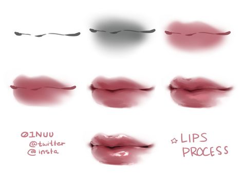 Lip Tutorial, Digital Painting Techniques, Digital Art Beginner, Lips Drawing, Art Tools Drawing, Coloring Tutorial, Digital Painting Tutorials, Art Tutorials Drawing, Digital Art Tutorial