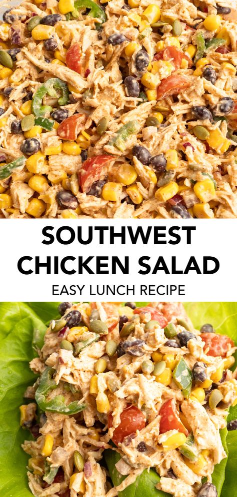 chicken salad on a salad leaf Southwest Chicken Salad Recipe, Southwest Chicken Salad, Resep Salad, Southwest Chicken, Healthy Lunch Meal Prep, Healthy High Protein Meals, One Pot Dinners, Chicken Salad Recipe, Easy Healthy Meal Prep