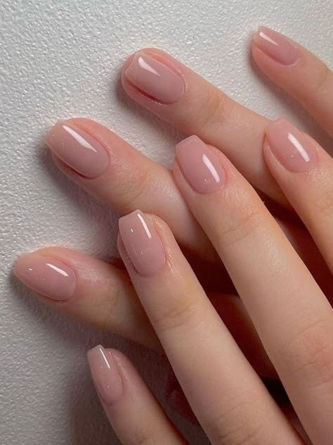 Nude Nails Coffin Short, Nail Ideas One Color No Design, Short Bridesmaid Nail Ideas, Korean Neutral Nails, Short Neutral Nails With Design, Nude Nail Color Ideas, Soft Gel Nails Design Classy, Short Nails Nude Color, Short Nails No Acrylic