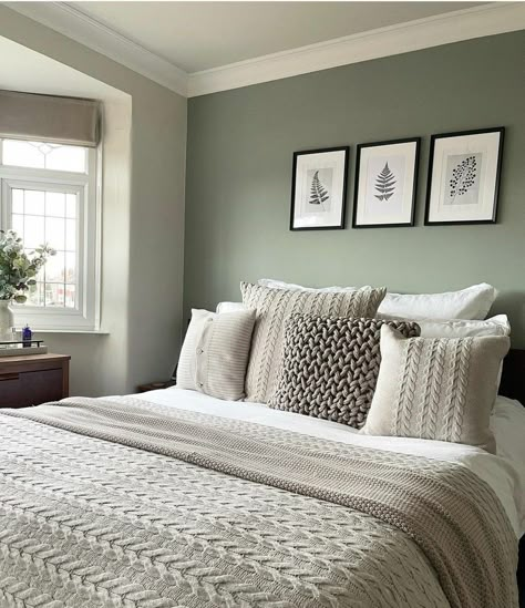 Create a calm oasis with refreshing sage green bedroom ideas! Embrace the soothing hue, airy textures, and natural elements for a serene ambiance. From sage green accents to cozy bedding, every detail fosters a sense of tranquility. Let your room be a refreshing retreat where you can unwind and recharge for a peaceful sleep. 🌿🛏️💤 #sagegreenbedroomideas #calmoasis #soothingtextures #sereneambiance #refreshingretreat Minimalist Home Decor Ideas, Olive Bedroom, Sage Bedroom, Rustic Home Decor Ideas, Sage Green Bedroom, Bedroom Wallpaper, Bedroom Wall Colors, Green Bedroom, Small Bedroom Decor