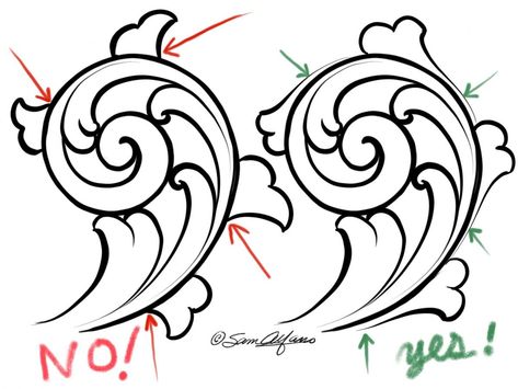 How To Draw Filigree Step By Step, Engraving Art Drawing, Ornament Drawing Patterns, Acanthus Pattern, Engraving Drawing, Engraving Designs, Scroll Engraving, Filigree Tattoo, Leather Working Patterns