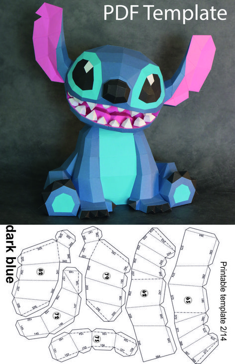 PDF template with detailed instructions for self-assembly of Stitch from colored cardboard. Other models are also available in our Etsy shop. Welcome! Stitch Template, Stitch Paper, Papercraft Templates Free Downloads, Free 3d Papercraft Templates, Origami Templates, Paper Bag Crafts, 3d Paper Art, Instruções Origami, Idee Cricut