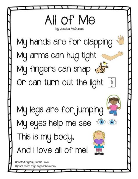 "All About Me" Body Parts Poem : Preschool and Toddler Lesson Plan with Free Printable!: Preschool All About Me, All About Me Unit, All About Me Preschool Theme, Preschool Poems, Me Preschool Theme, All About Me Theme, Toddler Lessons, Classroom Songs, Songs For Toddlers