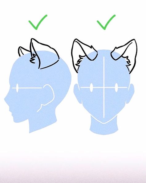 Anime Cat Ears Reference, Cornered Pose Reference, Cat Ears On Human, 2 Headed Cat Drawing, Dog Ear Drawing Reference, Wolf Ears On Human Drawing, Cat Ear Drawing Reference, How To Draw Animal Ears On People, Werewolf Ears Drawing