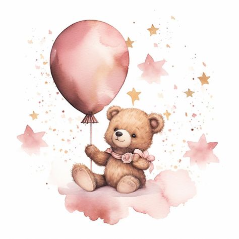 Download this Premium Photo about There is a teddy bear holding a balloon with stars on it generative ai, and discover more than 60 Million Professional Stock Photos on Freepik Baby Birth Cards, Teddy Bear Cartoon, Color Theory Art, Baby Picture Frames, Wedding Card Frames, Baby Animal Drawings, Baby Announcement Cards, Teddy Bear Girl