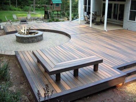 Top 60 Best Floating Deck Ideas - Contemporary Backyard Designs Design Per Patio, Contemporary Backyard, Backyard Patio Deck, Deck Seating, Deck Fire Pit, Deck Pictures, Patio Deck Designs, Wooden Deck, Hardscape Design