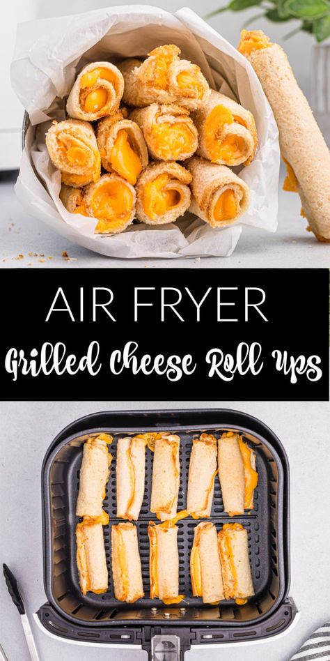 Picky Eaters Snacks, Rolled Grilled Cheese, Air Fryer Cheese Roll Ups, Grilled Cheese Roll Ups Air Fryer, Air Fryer Lunch Box Ideas, Sandwich Ideas For School Lunch, Kids Foods For Picky Eaters, Grilled Cheese Rollups, Grill Cheese Air Fryer