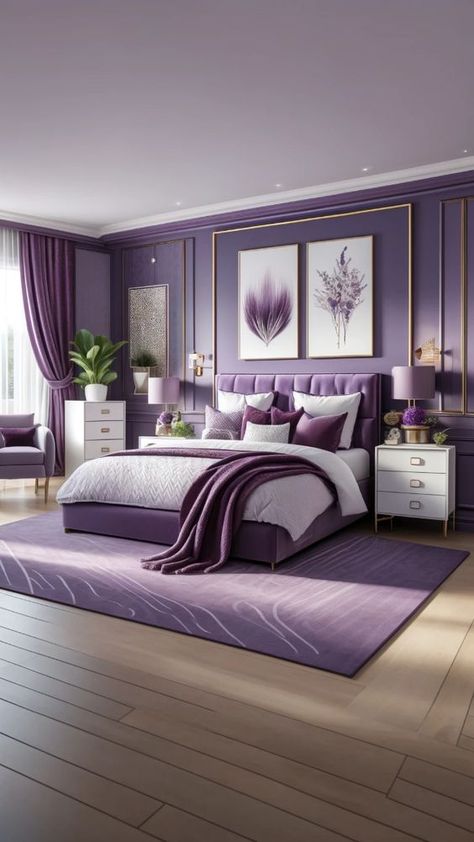 Experiment with different bedroom color schemes to find the perfect ambiance. Whether you prefer soothing pastels or bold hues, the right bedroom color can transform your space into a stylish haven. Lavender Color Room Bedrooms, Room Decor Ideas Purple, Lavender Bedrooms, Purple Room Decor Ideas, Aesthetic Purple Room, Main Bedroom Ideas, Purple Room Design, Purple Kids Room, Room Decor Flowers