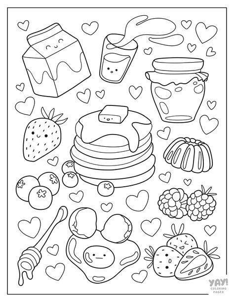 Kawaii food with pancakes Kawaii Coloring Pages Free Printable, Kawaii Coloring Pages, Hello Kitty Colouring Pages, Food Coloring Pages, Kitty Coloring, Coloring Pages Free Printable, Hello Kitty Coloring, Colouring Printables, Easy Coloring Pages