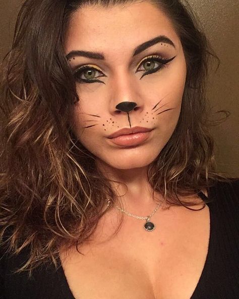 DIY Cat Halloween Costume Makeup Idea #halloweenmakeup #halloween #catmakeup Makeup For Cat Costume, East Cat Makeup Halloween, Kitten Halloween Costume For Women, Woman’s Cat Costume, Kitty Cat Costume Women, Adult Cat Makeup, Kitty Cat Makeup Halloween, Womens Cat Costume Diy, Last Minute Cat Costume