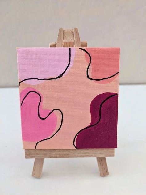 Mini Tela, Cute Easy Paintings, Mini Toile, Pink Canvas Art, Abstract Acrylic Art, Mini Easel, Small Canvas Paintings, Simple Canvas Paintings, Cute Canvas Paintings