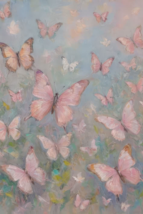 Pink Vintage Art Aesthetic, Pink Wall Bedroom Decor, Pink Artwork Aesthetic, Wall Art Bedroom Pink, Pink Art Background, Artwork For Bedrooms, Butterfly Wallpaper For Bedroom, Vintage Pink Pictures, Pink Happy Aesthetic