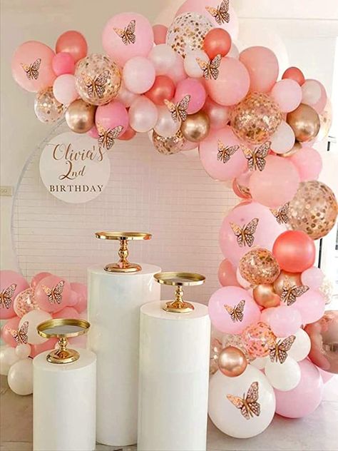 Amazon.com: 150pcs Rose Gold Pink Butterfly Balloon Garland Arch Kit Theme Baby Shower Birthday Bachelorette Party Decorations for Girl Women, Rose Gold Pink Balloons, Baby Girl Balloon : Home & Kitchen Aniversario Rose Gold, Rose Gold And Pink Birthday Party, Pink And Gold Themed Birthday Party, Pink And Gold Birthday Party Decorations, Pink Butterfly Decorations, Butterfly Balloon Garland, Light Pink Balloons, Gold And Pink Balloons, Gold Theme Birthday