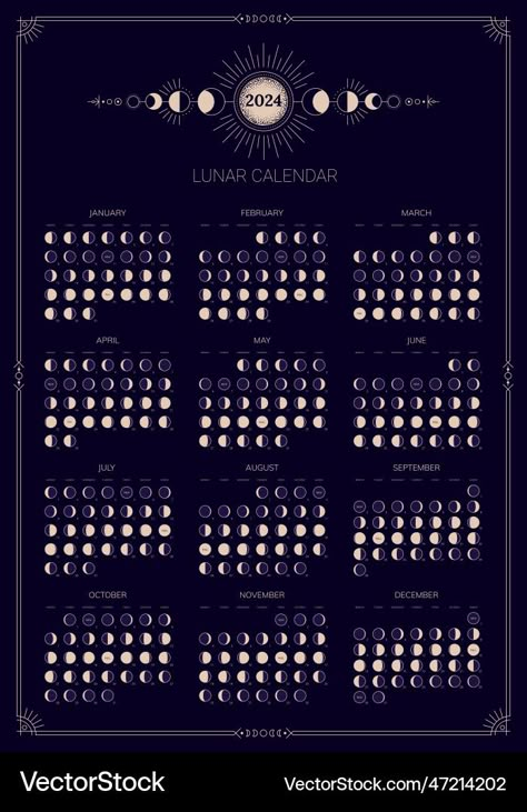 Moon Cycle 2024, Lunar Calendar 2025 Free Printable, Moon Calendar 2024, Selene Altar, Witch Calendar, Full Moon Calendar, Astrological Calendar, Moon Stages, Moon Chart