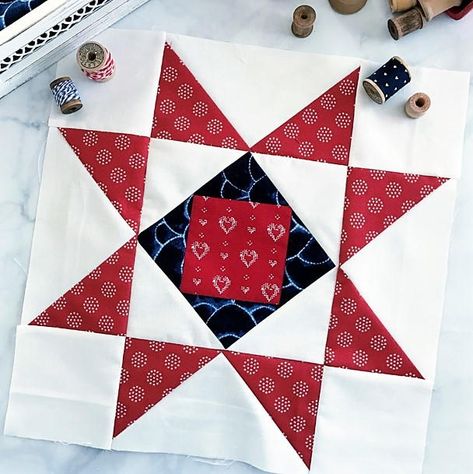 Beat the heat with a quick and easy holiday quilt block pattern! 12 Inch Quilt Block Patterns, 12 Inch Quilt Blocks, Christmas Quilt Blocks, Quilt Blocks Easy, Quilt Block Ideas, Flag Quilt, Quilts Of Valor, Quilt Block Patterns Free, Block Quilt