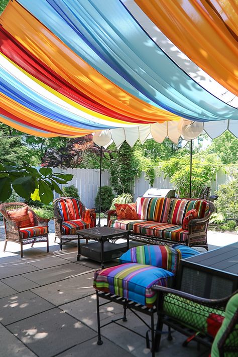 Dive into DIY with these 43 patio cover ideas, crafted to transform your outdoor space with hands-on projects. From building pergolas to crafting shade sails, find step-by-step instructions and inspiration to tackle DIY projects like a pro. Say goodbye to cookie-cutter solutions and hello to crafty creations for your outdoor oasis! #DIYPatioCover #OutdoorProjects #CraftySolutions Diy Shade Outdoor Cheap, Diy Sunshade, Diy Shade Sail, Simple Pergola, Patio Cover Ideas, Diy Patio Cover, House Awnings, Easy Patio, Diy Outdoor Seating