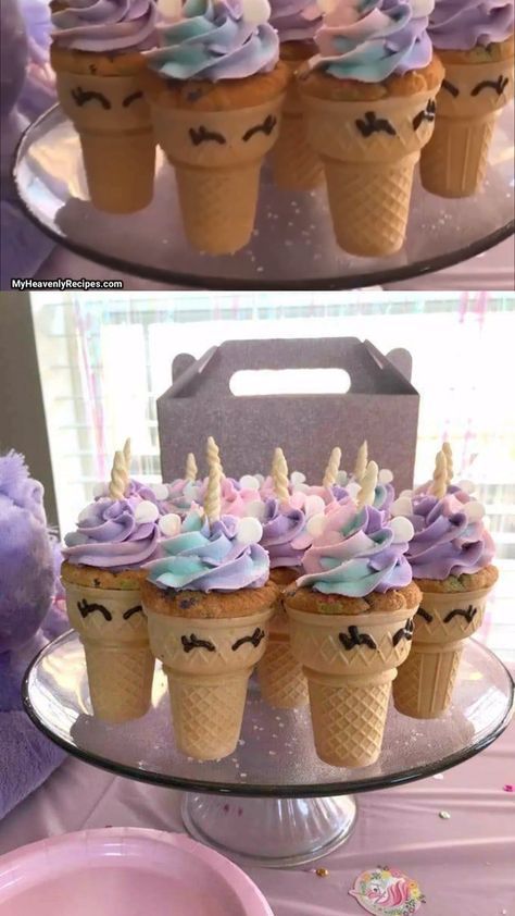 Unicorn Snacks For Party, Princess Unicorn Party, Unicorn Birthday Party Cake, Resipi Kek, Unicorn Birthday Party Decorations, Cupcake Cones, Unicorn Themed Birthday Party, Birthday Party Desserts, Unicorn Birthday Cake