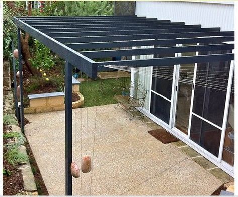 Minimalist Pergola, Terrace Pergola Ideas, Iron Pergola, Pergola Metal, Metal Minimalist, Pergola Decor, Steel Pergola, Cheap Pergola, Pergola Swing