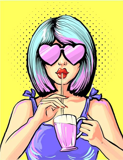 Pop art woman drinking cocktail in heart shape glasses royalty free illustration Groovy Glasses, Images Pop Art, Cartoon Pop Art, Pop Art Comic Girl, Pop Art Background, Pop Art Images, Pop Art Women, Pop Art Drawing, Pop Art Girl