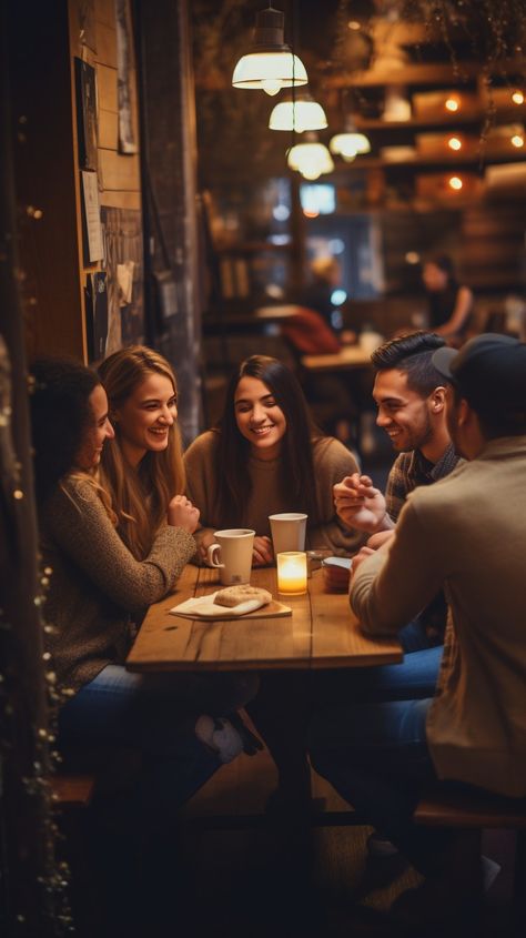 Friends Enjoying Coffee: A group of #besties share #moments and #stories over #espresso in a #cozy, warmly lit #hangout. #friendship #coffeevibes #cafescene #chats #stockcake ⬇️ Download and 📝 Prompt 👉 https://stockcake.com/i/friends-enjoying-coffee_75161_3793 Friendship Pictures Group, Friendship Images Pictures, Friends On Rooftop, Friendship Moodboard, Vision Board Pictures Friends, Friends Pictures Group, Hug Friends, Cafe Friends, Social Wellness