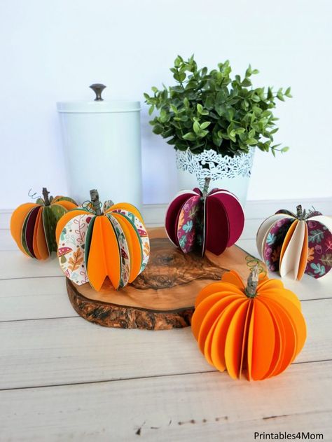 Paperplate Pumpkin Craft, Halloween Crafts Pumpkins, Diy Paper Pumpkins, Free Printable Templates Crafts, 3d Pumpkin Templates Free Printable, Pumpkin 3d, Pumpkin Arts And Crafts, 3d Pumpkin, 3d Paper Pumpkin