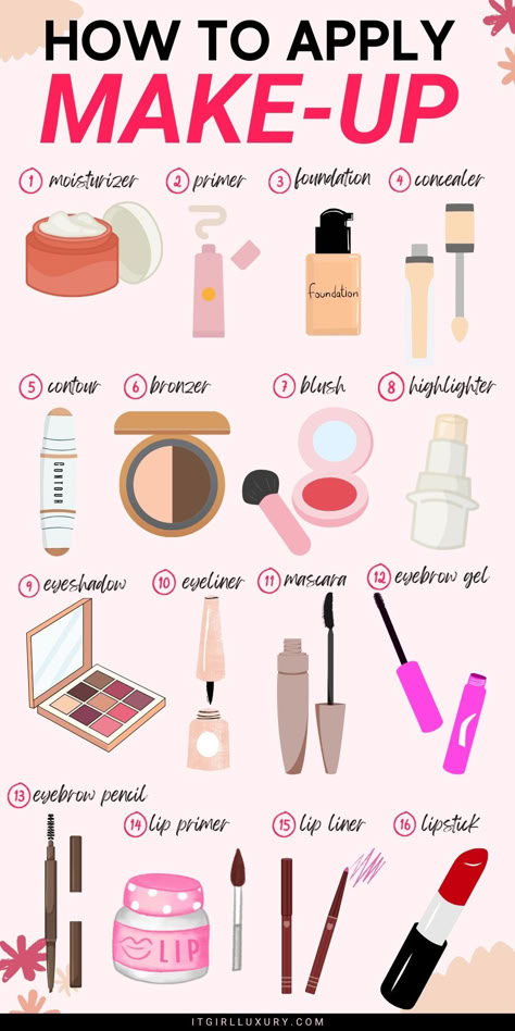 how to apply makeup step by step | how to apply makeup for beginners | how to apply makeup by skin tone range | how to apply makeup for over 50 | how to apply makeup over 40 | how to apply makeup in order Make Up Order To Apply, Right Way To Apply Makeup, Right Order To Apply Makeup, Tips For Makeup Beginners, Make Up For Beginners Products, Make Up For Beginners Step By Step, Make Up Steps In Order, Order To Do Makeup, Makeup In Order How To Apply