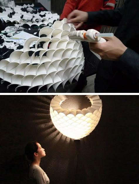 Diy Luminaire, Diy Lampe, Diy Chandelier, Décor Diy, Diy Lamp, Recycled Crafts, Paper Sculpture, Paper Lanterns, Paper Cup