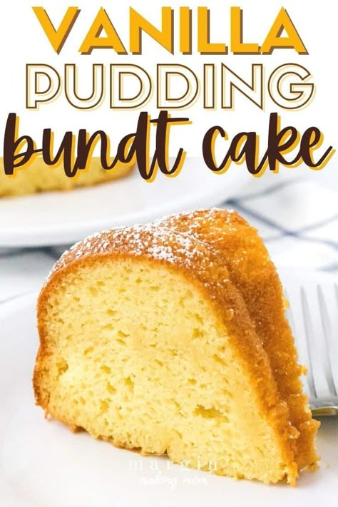 This delicious vanilla pudding cake is a cinch to make, thanks to a cake mix and instant pudding mix! It's a moist, tender cake full of vanilla flavor! Vanilla Cake Mix With Pudding Added, Bundt Pudding Cake Recipes, Yellow Pudding Cake Recipe, Cake With Vanilla Pudding Mix In It, Easy Pudding Cake Recipe, White Cake Mix And Vanilla Pudding, Bundt Cakes Using Cake Mixes Instant Pudding, Cakes Made With Pudding, Yellow Cake Mix Vanilla Pudding Recipe