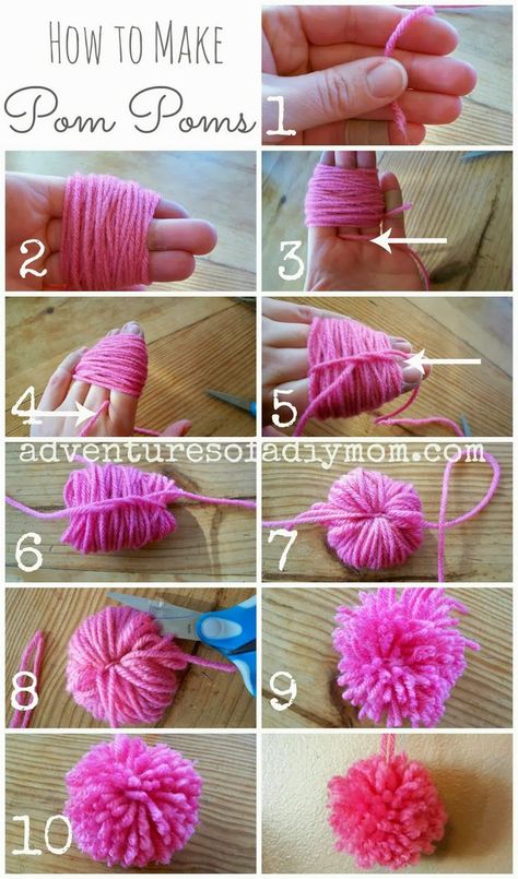 How to Make Pom Poms from Yarn |Adventures of a DIY Mom This. Corak Krusye, Yarn Pom Poms, Diy Pom Poms, Pom Pom Rug, Desain Quilling, How To Make A Pom Pom, Pom Pom Crafts, Yarn Pom Pom, Mom Diy