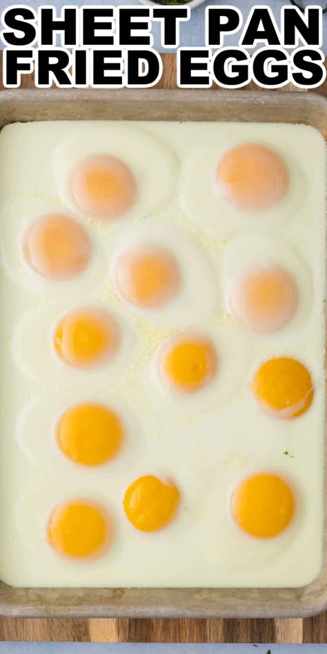 This Sheet Pan Fried Eggs Recipe (Sheet pan sunny side up eggs) is the perfect easy way to make a large batch of sunny side up (also known as fried eggs). Making sheet pan fried eggs makes meal prep and making breakfast or brunch for a crowd super easy. Baked Sunny Side Up Eggs, Sunny Side Up Eggs In Oven, Eggs On A Cookie Sheet, Make Ahead Fried Eggs, How To Cook Sunny Side Up Eggs, Baked Scrambled Eggs Oven Sheet Pan, One Pan Egg Toast, Oven Baked Eggs Sheet Pan, Baked Fried Eggs