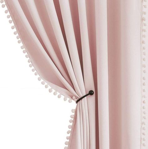 CUTE POM POM CURTAINS: With a cute pompom trimming design and solid pink color, it's so lovely and warm. While adds cheerful touches. Perfect for nursey/ boys/ girls/ kids room, children's playroom, bedroom, living room, dining, meeting room, etc. Short Window Curtains, Pom Pom Curtains, Pink Blackout Curtains, Ideas Habitaciones, Pink Girl Room, Window Curtains Bedroom, Bedroom Pink, Pink Curtains, Nursery Curtains